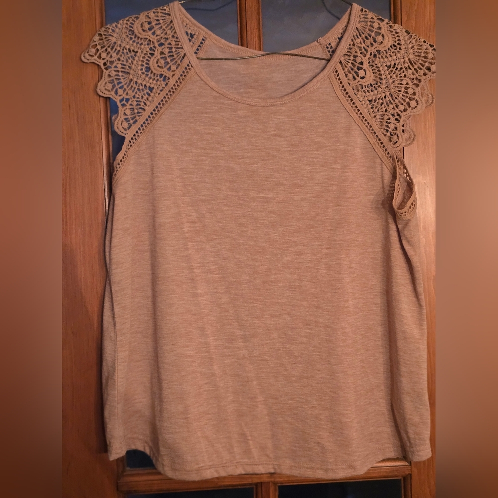 Shein Medium Tan Lace-Trimmed Women's Top